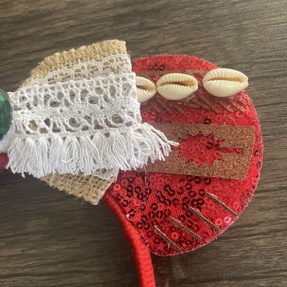 Girls Princesses Red Sequin Ear Headband Shells Gold Burlap Lace - Picture 4 of 6